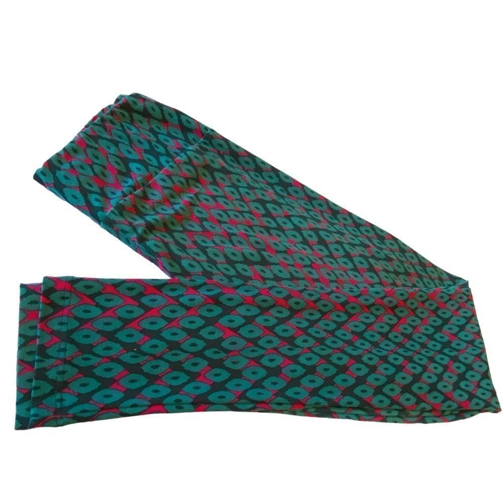 1268 LuLaRoe Leggings Size OS Black Teal Red Ovals Print New